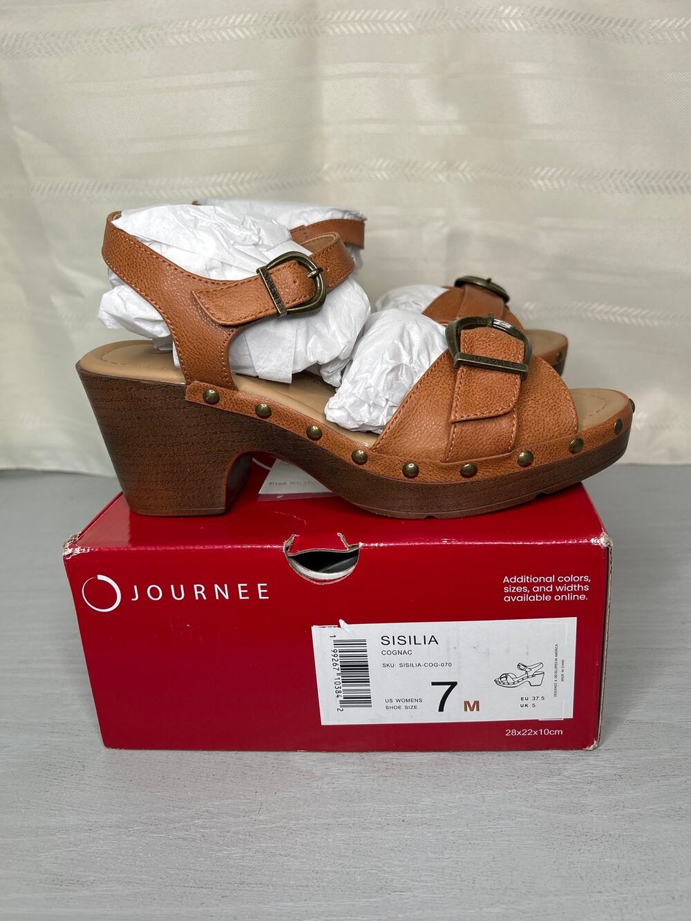 Journee Collection Sisilia Platform Clog Sandals Cognac Womens Size 7